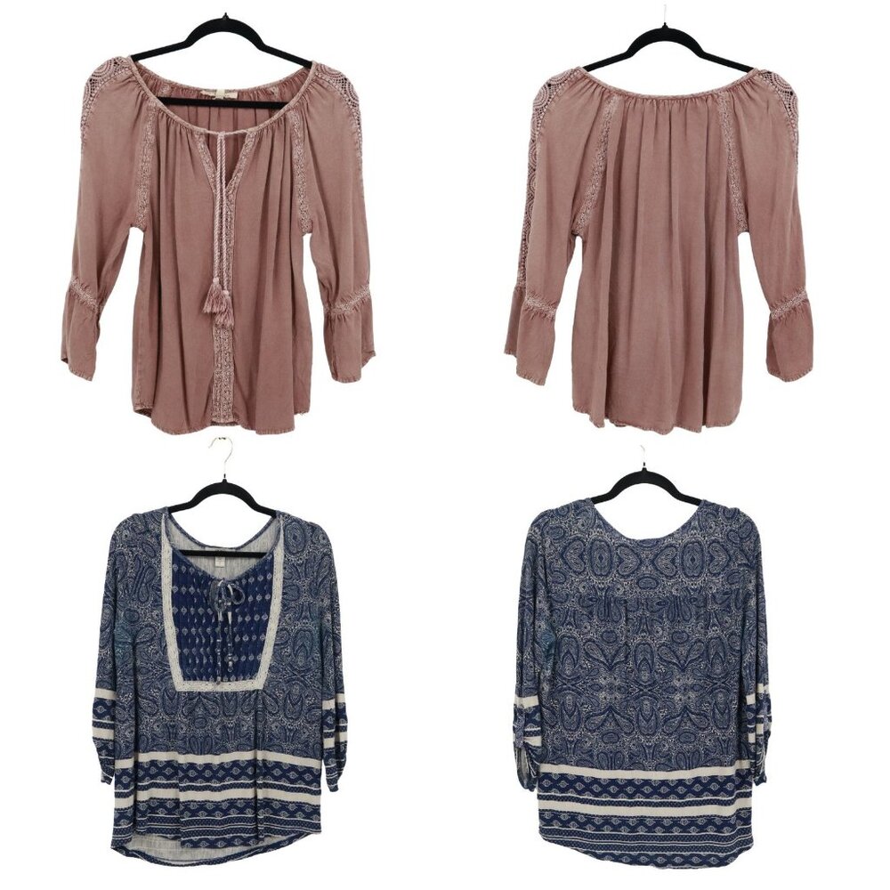 Solitaire Mauve Boho Peasant Top & Solitaire Navy Patterned Tunic - Set of 2